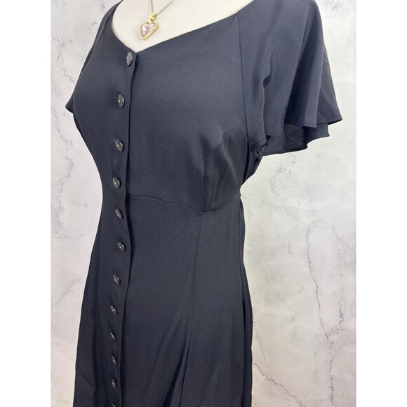 Betsey Johnson 90s USA Dress Sz M Fit Flare Black Punk Goth Emo Button Witchy - Picture 15 of 16